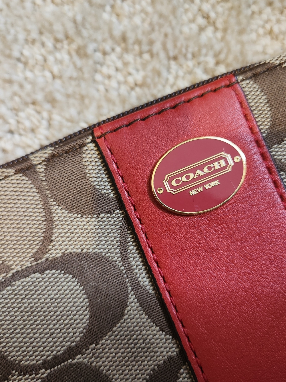 Coach Signature Canvas Wristlet With Red Leather Accents - Picture 2 of 5